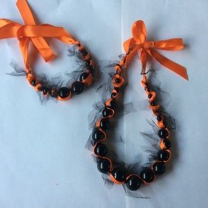 Set Necklace/ Bracelet Black Orange Beads Handmade